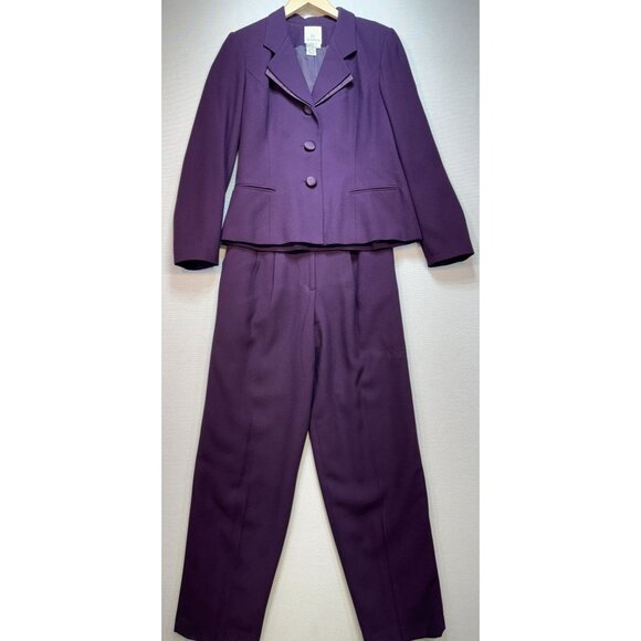 En Avance Women's Rayon Pant Suit Set Three Button Blazer Size 8 Purple - Picture 1 of 16
